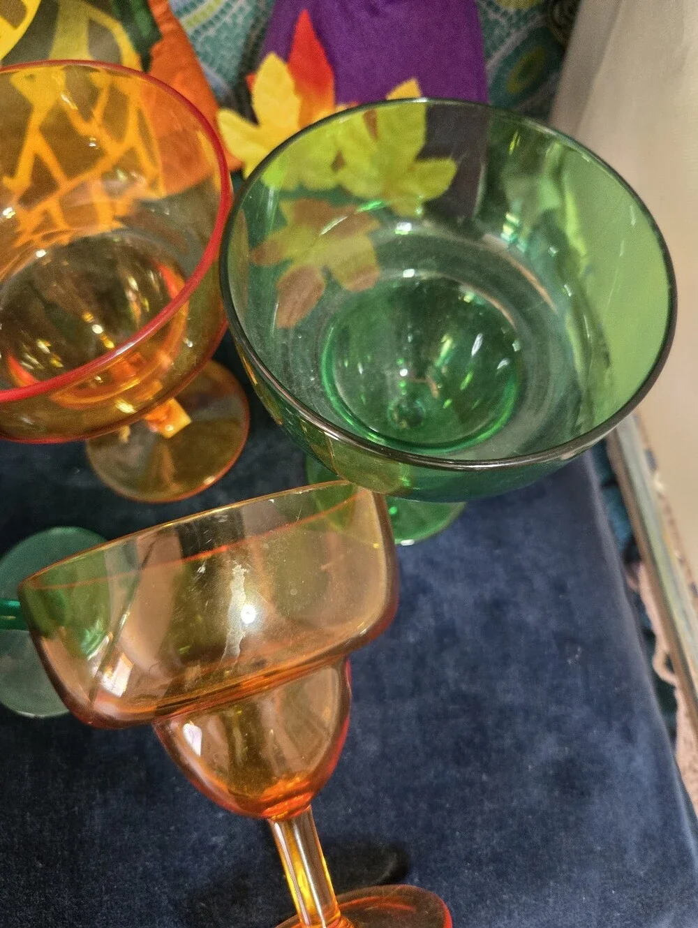 4/$15 Midnight Margaritas Colorful Retro Plastic Goblet Set Green Orange Barware